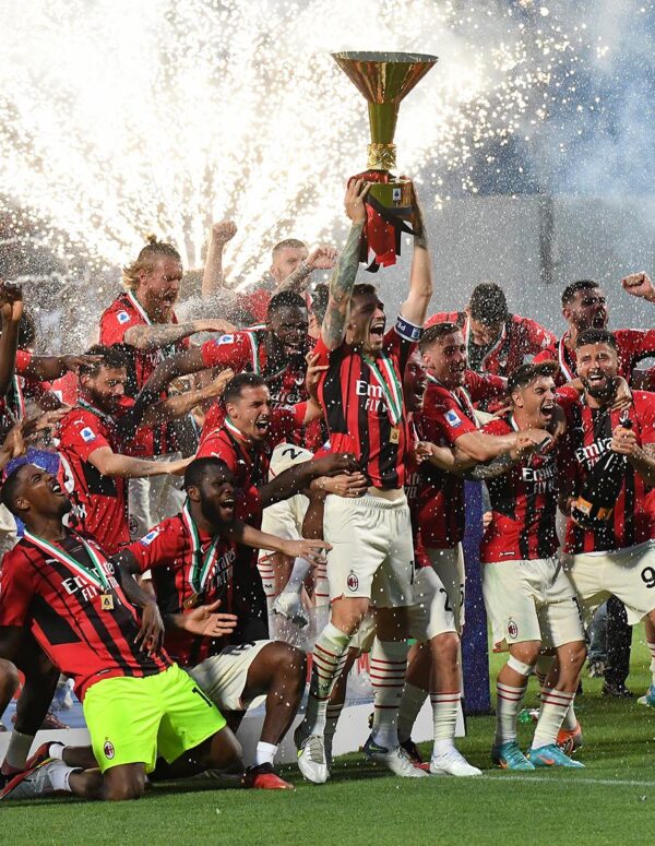 AC Milan celebrating with their Serie A title